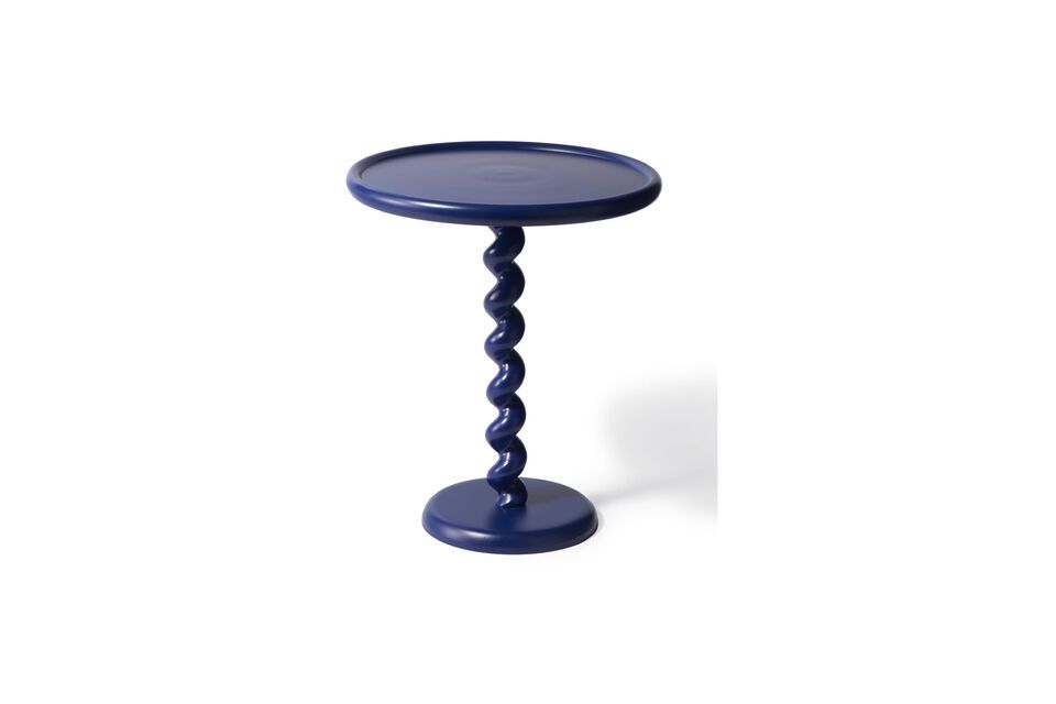 Der dunkelblaue Beistelltisch Twister aus Aluminiumguss wurde von den Designern der Marke Pols