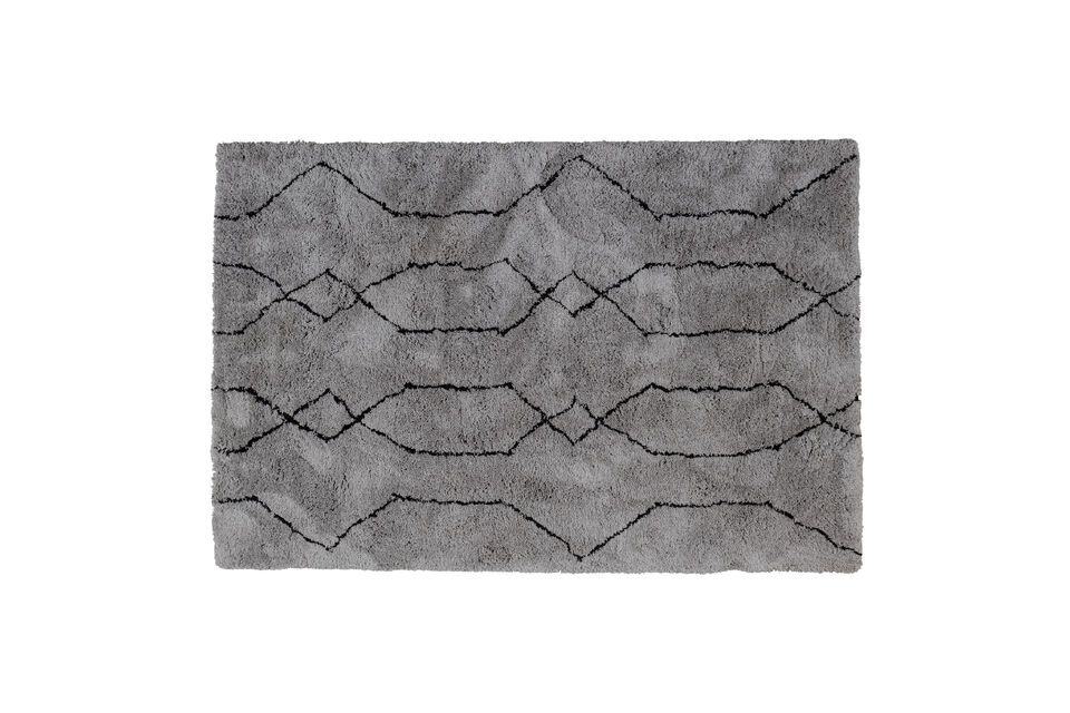 Großer Teppich aus hellgrauem und schwarzem Polyester Nové Woood