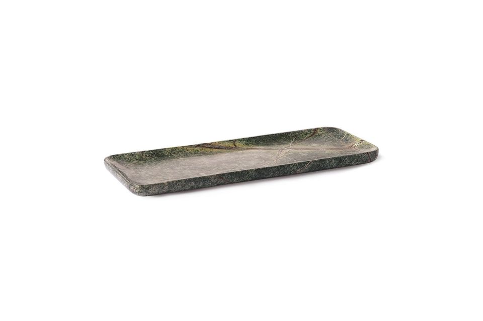 Dieses aus Marmor entworfene Tablett besticht durch seine strukturierte grüne Oberfläche