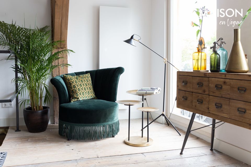 20er-Jahre-Ambiente mit diesem Lounge-Sessel mit dunkelgrünem Flair und Fransen
