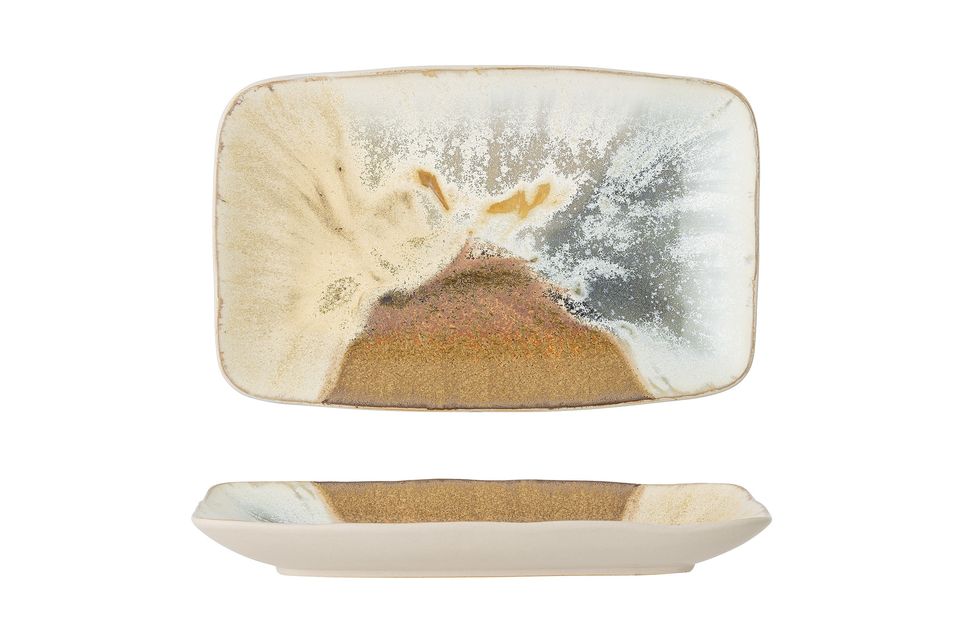 Diese kleine Steingut-Platte misst 33,5 x 21 cm