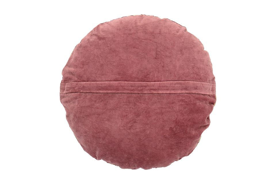 Dieses schöne runde Kissen mit einem hübschen goldenen Blumenmuster auf rosa Hintergrund bringt