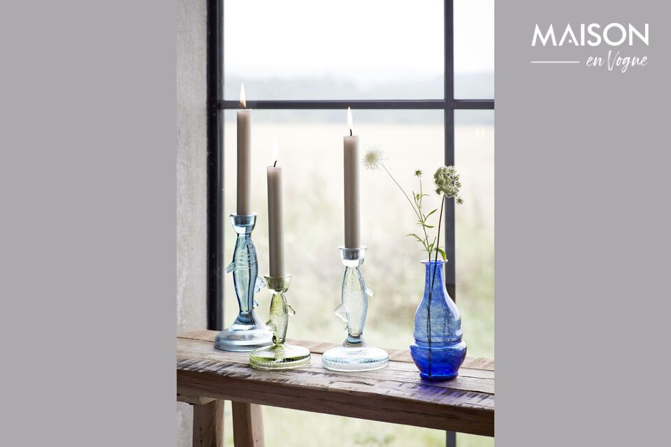 Set aus 3 Kerzenhaltern aus Glas Blau Fish Madam Stoltz