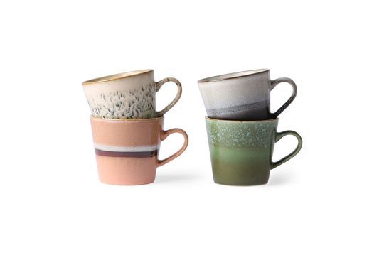 Set mit 4 Keramik-Cappuccino-Tassen 70er Jahre ohne jede Grenze