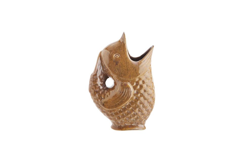 Mit seinem gold-orangenen Farbton und dem fischförmigen Design verleiht diese Steingutvase Ihrer