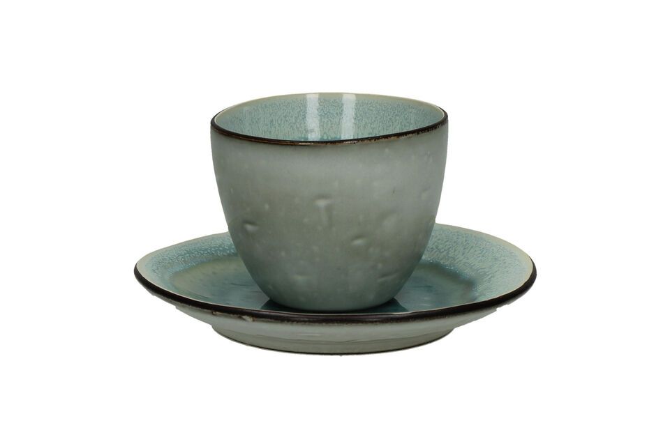 Tasse mit Untertasse aus türkisfarbenem Steinzeug Kimo Pomax