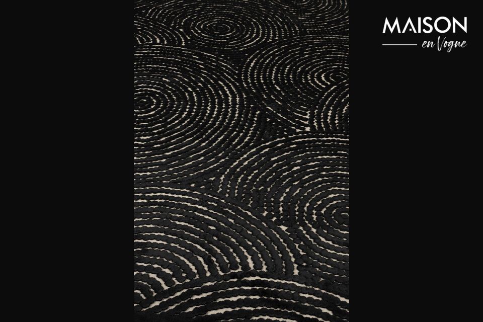 Führen Sie die zeitlose Eleganz des schwarzen Stoffteppichs Dots 240x170 cm ein