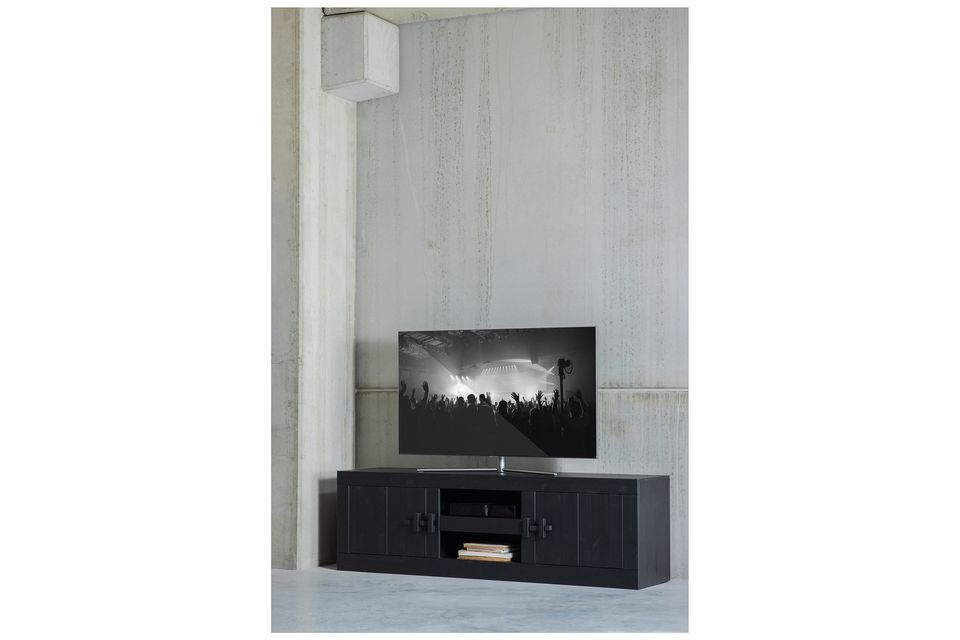 TV-Möbel aus massiver Kiefer in Schwarz, robust und widerstandsfähig