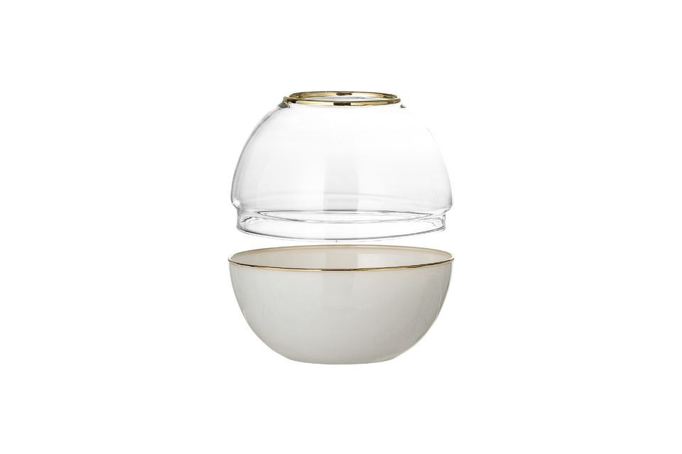 Diese hübsche weiße Glaskugel kann als Vase oder zur Aufbewahrung verwendet werden