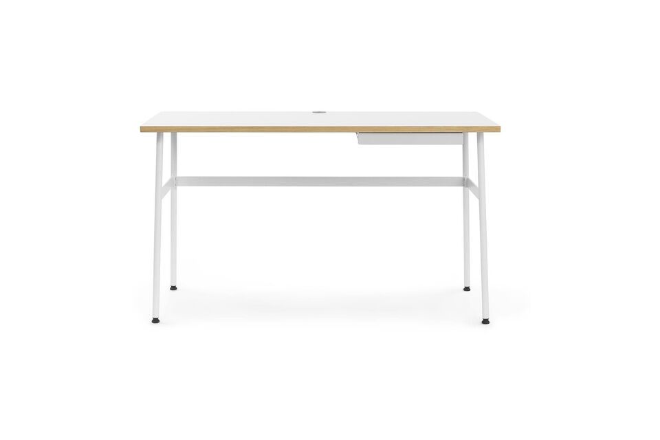 Der Schreibtisch ist sehr modern mit seinem schlichten Design und kombiniert seinen weißen